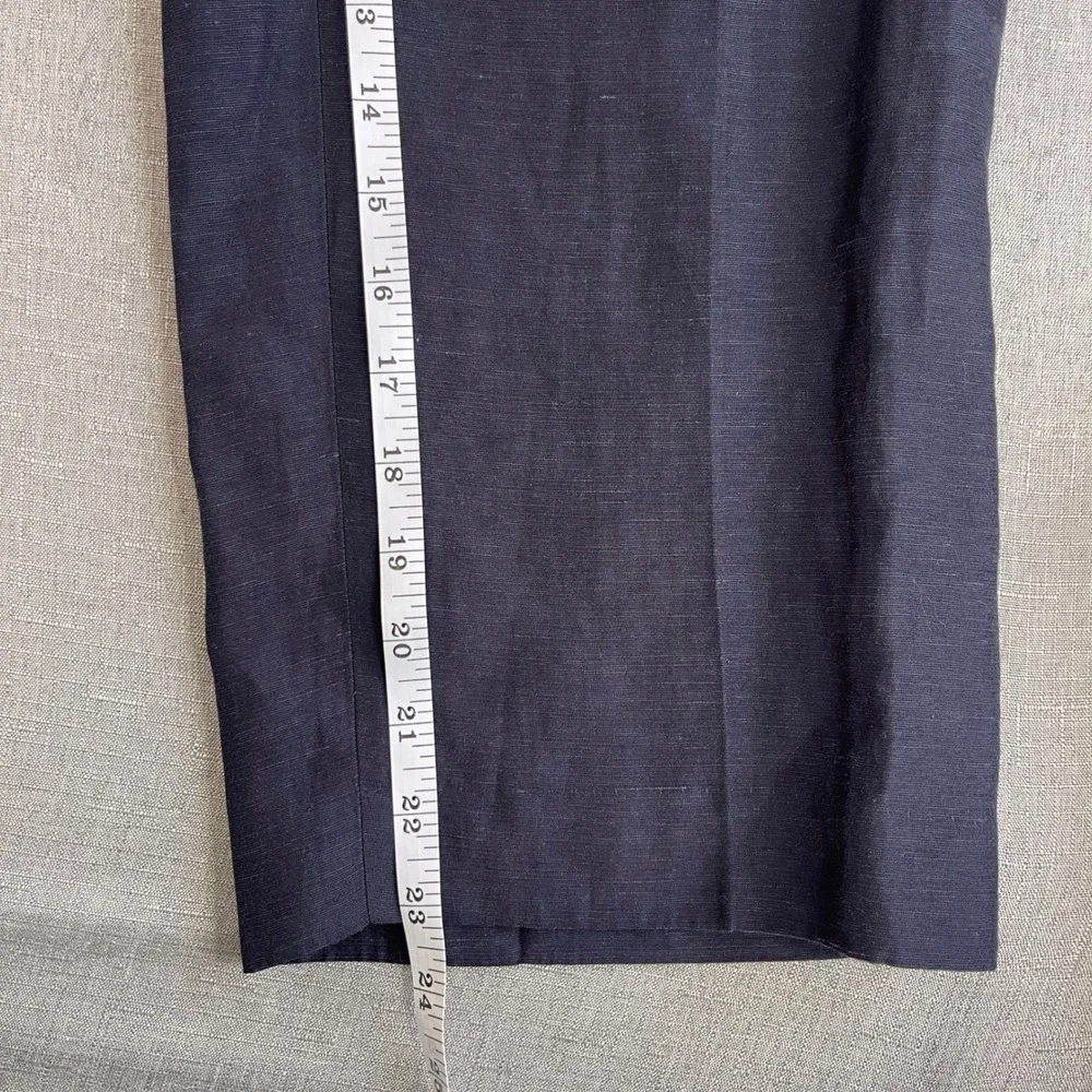 Babaton Agency Linen Cropped High Rise Straight Leg Pant Womens 2 Navy Blue $148